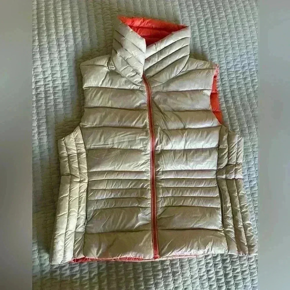 Vince Camuto Quilted Duck Down Puffer Vest Full Zip Turtleneck Tan Orange XL - Picture 1 of 7
